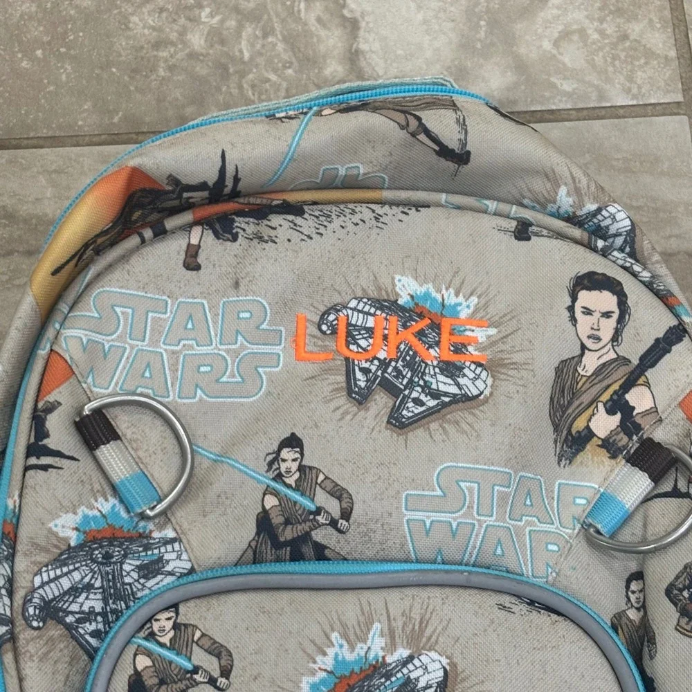 Pottery Barn Kids Star Wars‎ Rey Millennium Falcon Backpack Tan Blue Small
